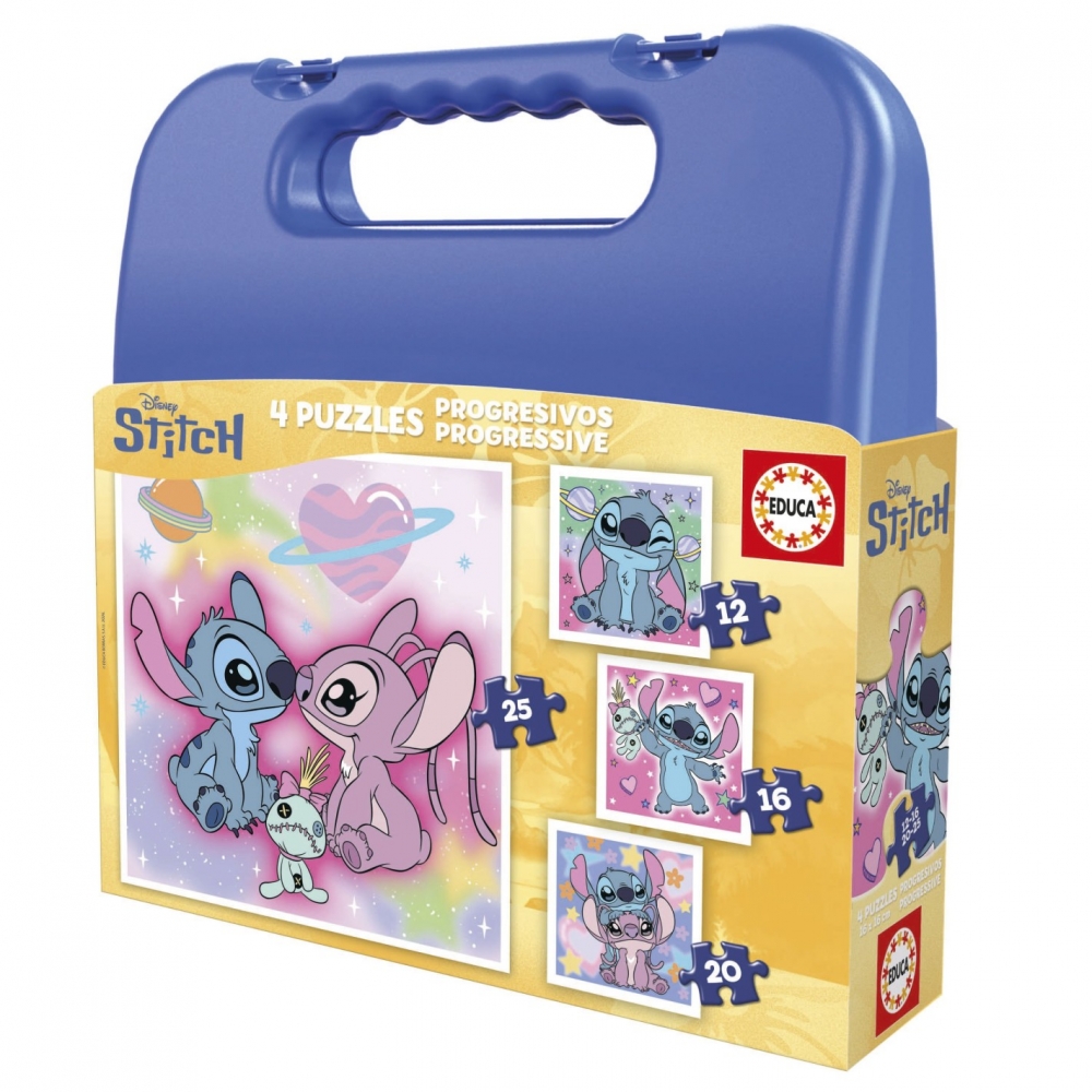 Puzzle într-o valiză, Stitch 4 în 1, 12-16-20-25 piese