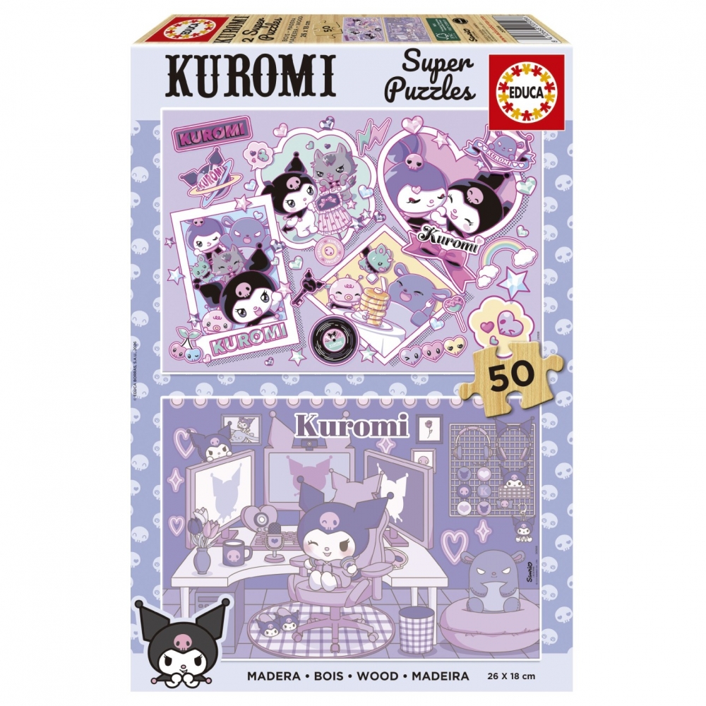 Puzzle din lemn, Educa, Kuromi 2 în 1, 2x25 piese