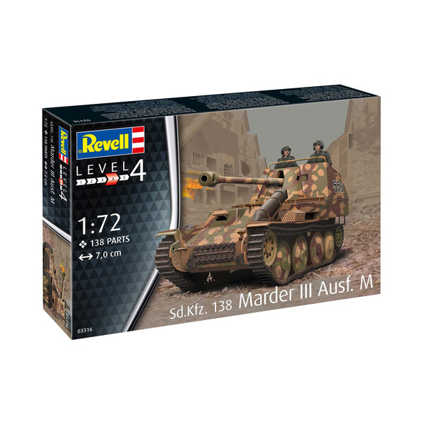 Model de asamblare, Revell, Distrugator de tancuri german „Marder III” Ausf.M, 138 piese