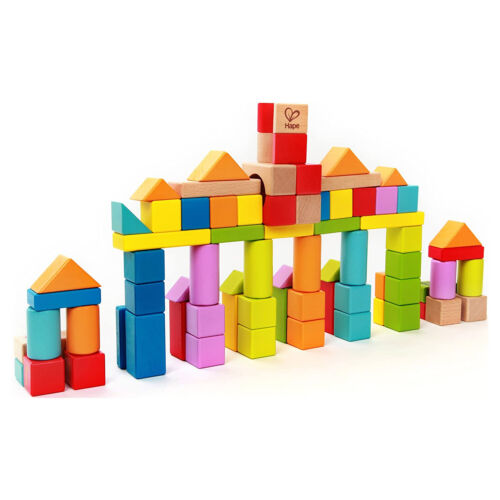 Set cuburi de lemn cu cifre si litere in galeata, Hape, 80 piese