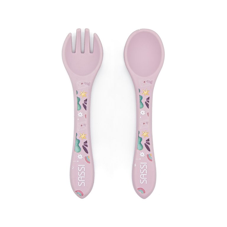 Set de hrănire din silicon, furculiță și lingură, Sassi, Unicorn