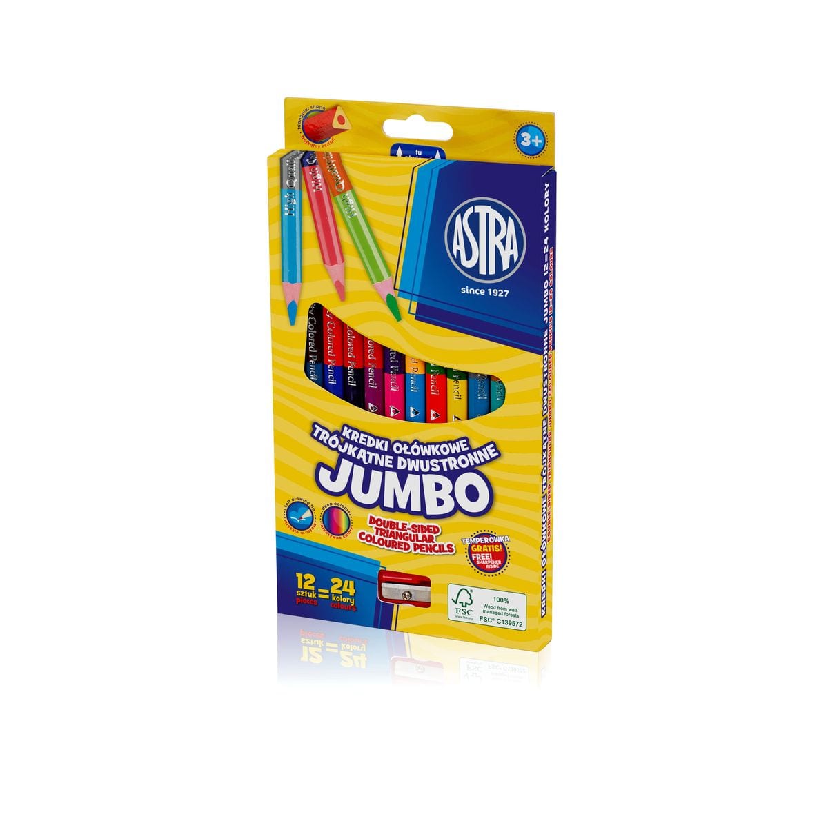 Комплект цветни моливи, Astra, Jumbo, Двустранни, 12бр., 24 цвята