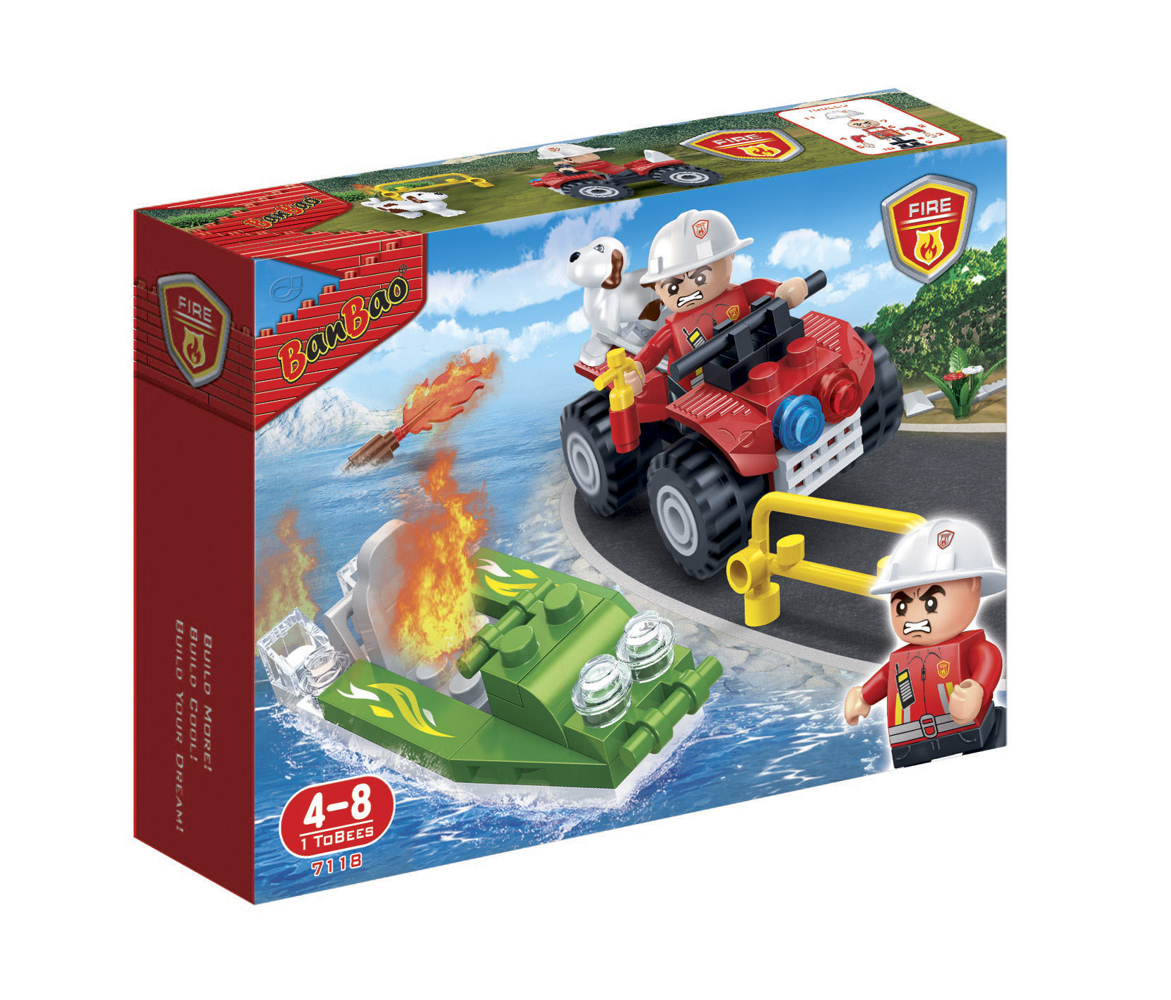 Constructor, BanBao, Fire truck and boat, 62 pieces
