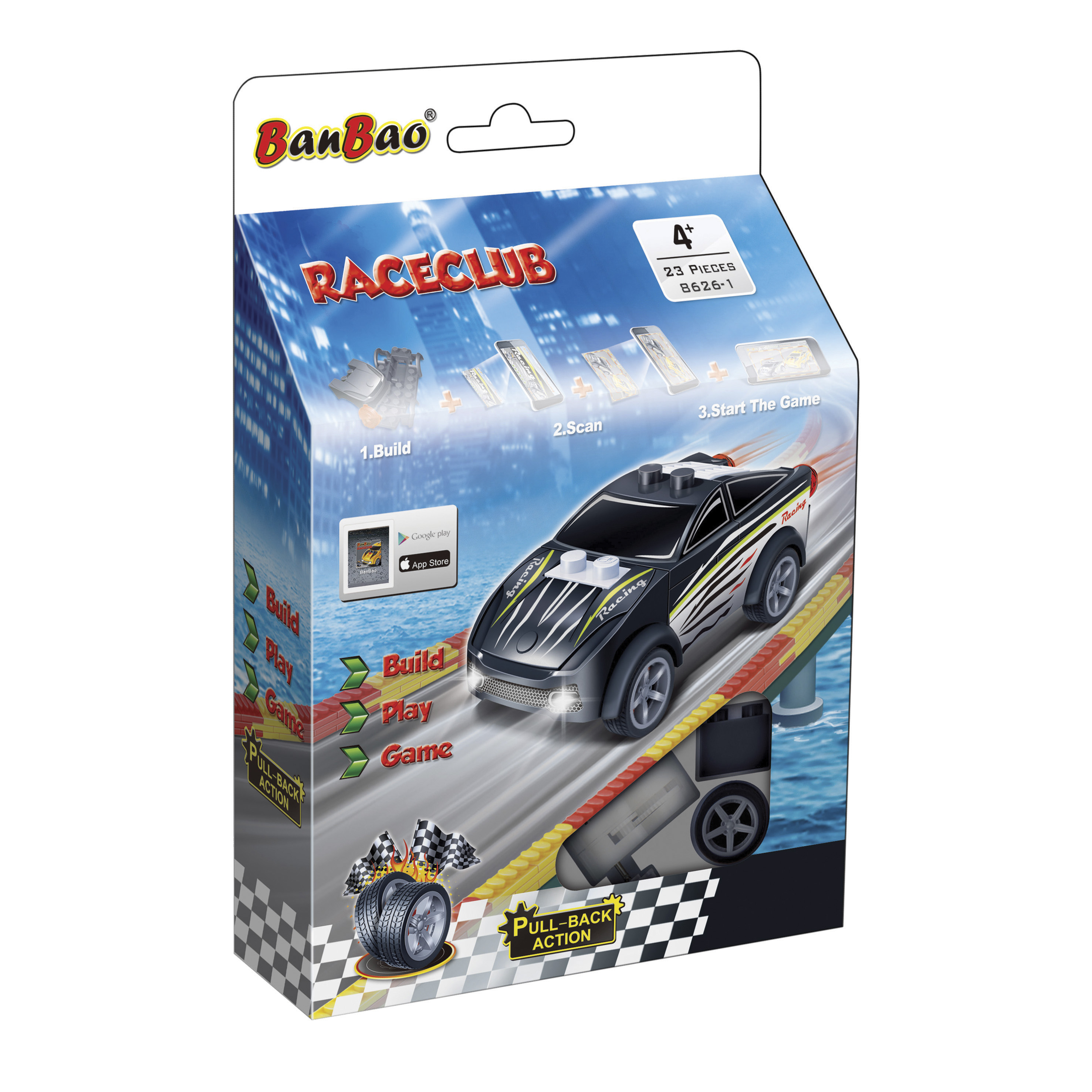 Constructor, BanBao, Mini Pullback Car, Black, 26 pieces