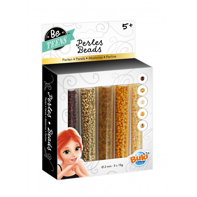 Set of tubes with beads, Buki France, Golden