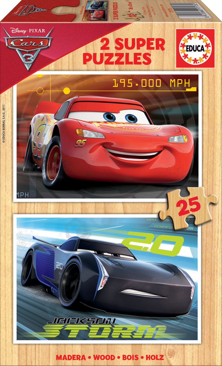 Puzzle din lemn, Educa, Cars 3, 2 în 1, 2x25 piese