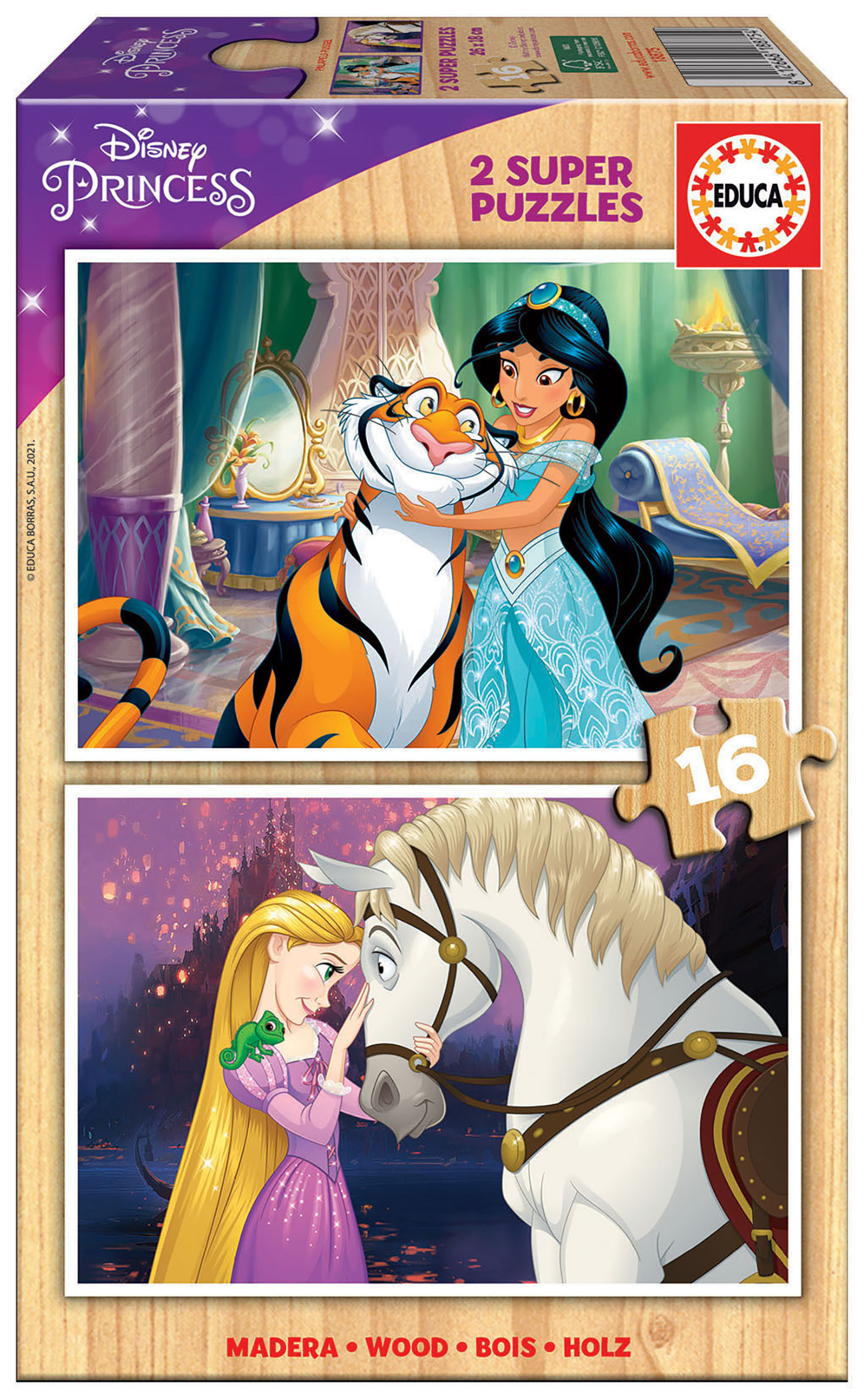Wooden puzzle, Educa, Disney Princess, 2 x 16 pieces