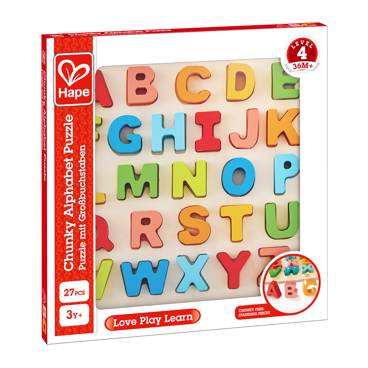 Дървен пъзел, Hape, Азбука главни букви, 27 части