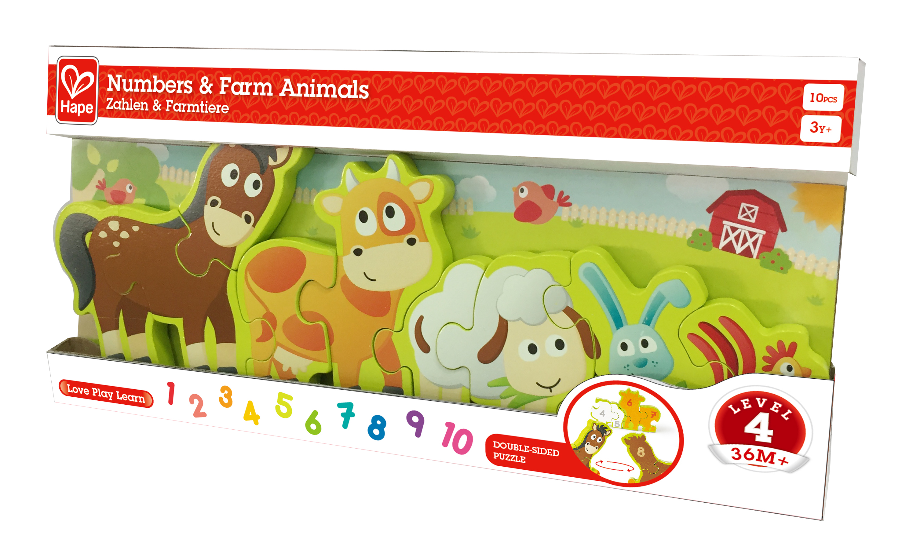 Дървен пъзел, Hape, Числа и селскостопански животни, 10 части