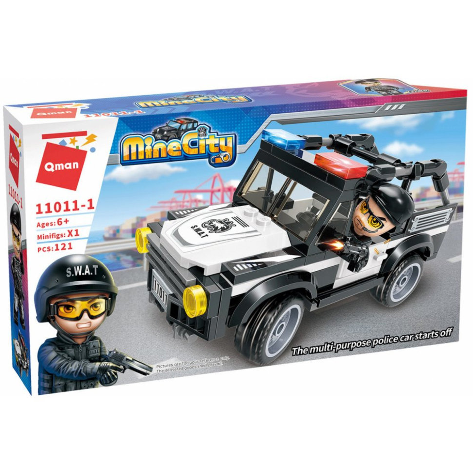 Set 121 piese constructie/1xfigurina, Qman, Masina de politie, Multicolor, 6+