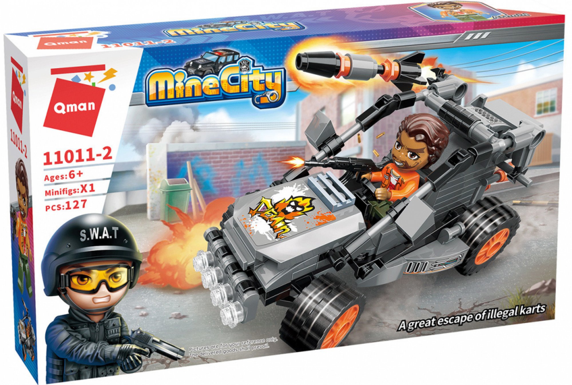 Set 127 piese constructie/1xfigurina, Qman, Masina, Multicolor, 6+