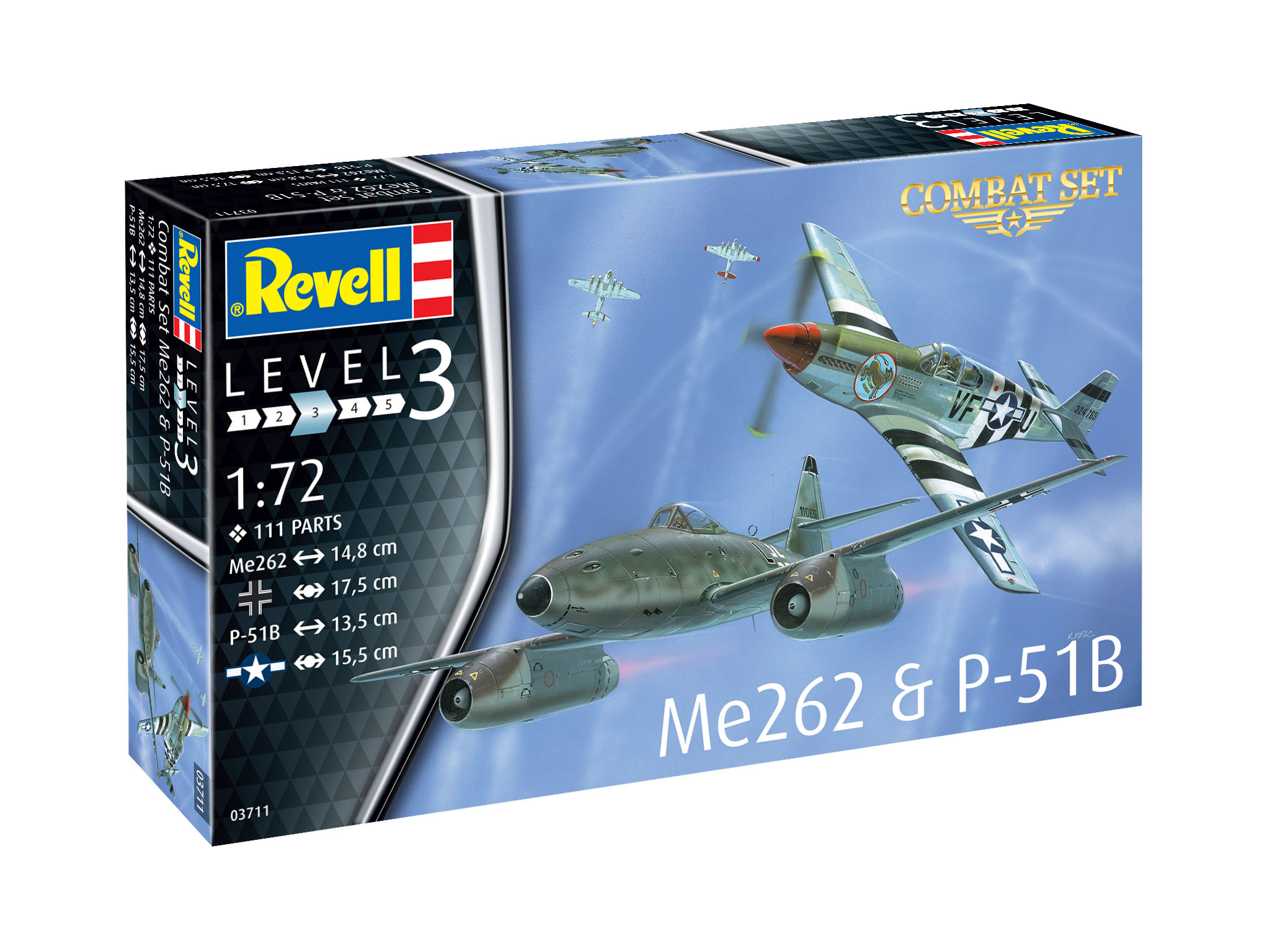 Комплект сглобяеми модели, Revell, Изтребители Messerschmitt Me262 - P-51B Mustang, 111 части