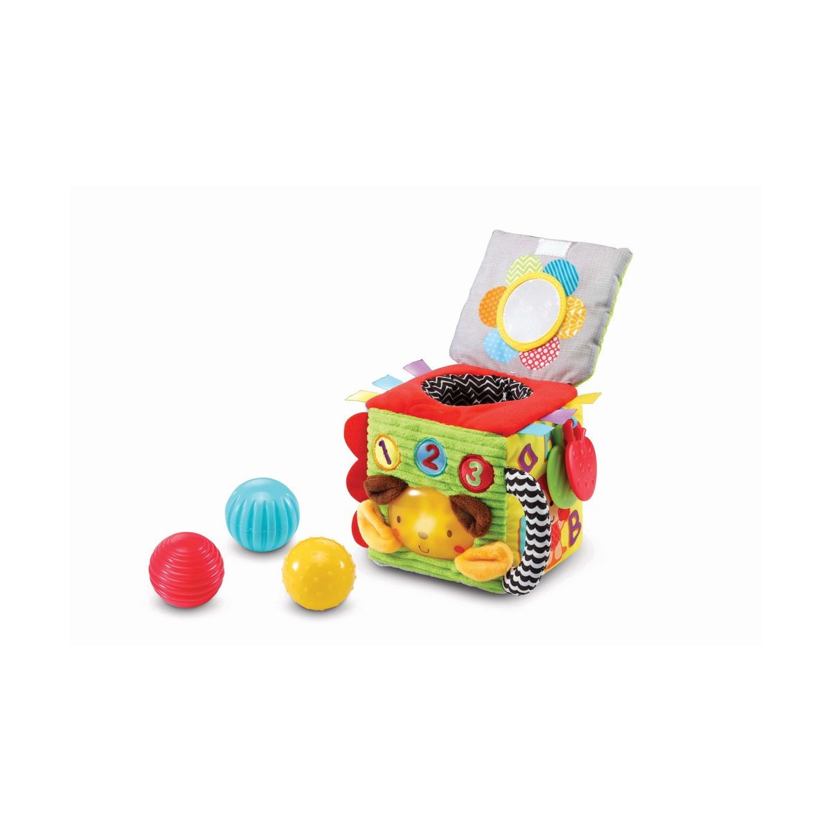 Interactive cube with sensory balls